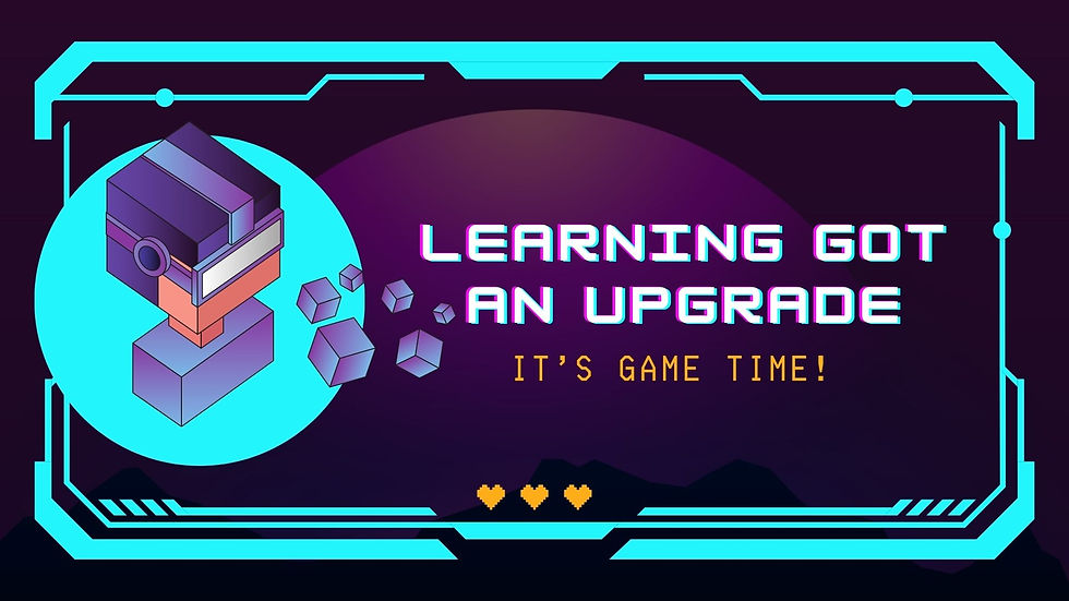 a person looking at different sized cubes, with the caption “learning got an upgrade: It’s game time!”