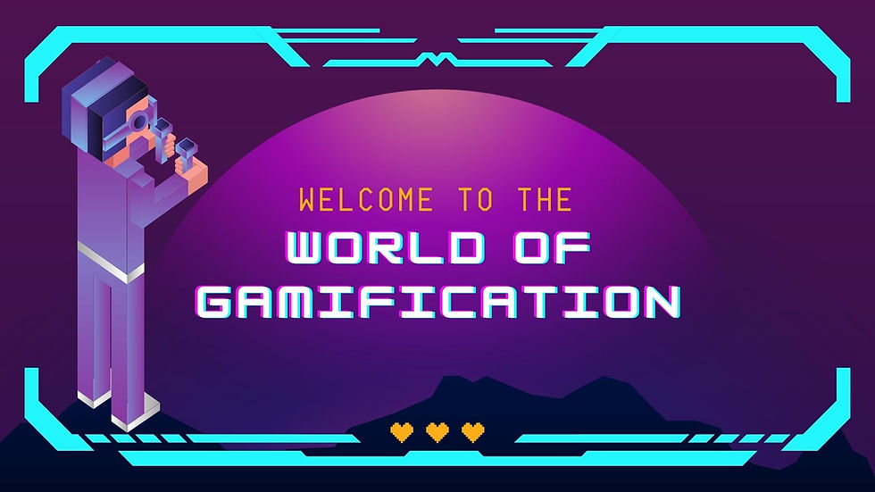 An animated person looking at a sign that says “Welcome to the World of Gamification."