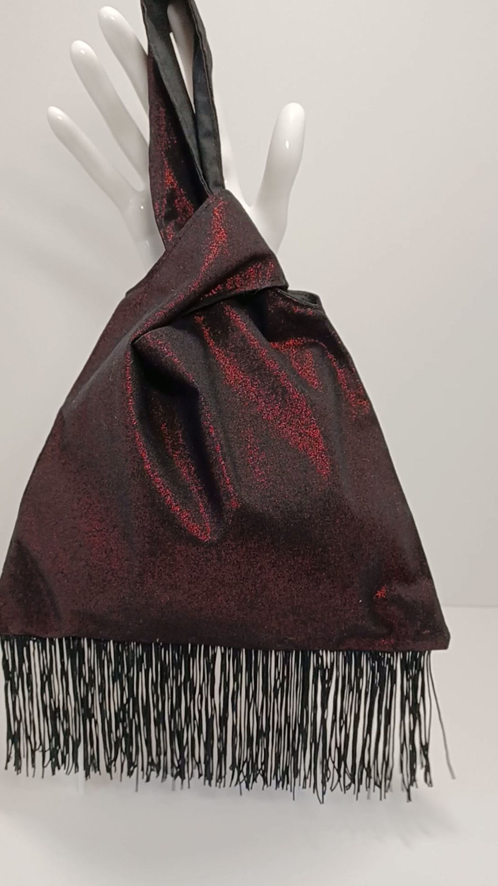 Thumbnail: Metallic Red and Black Fringe Knot Bag