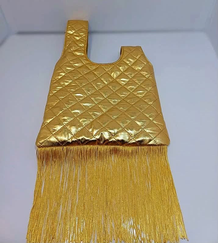 Thumbnail: Quilted Gold Chrome Fringe Knot Bag