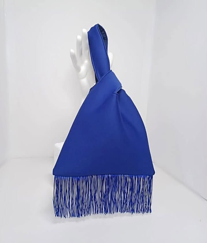 Thumbnail: Neoprene Japanese Knot Bag with Fringe in Royal Blue