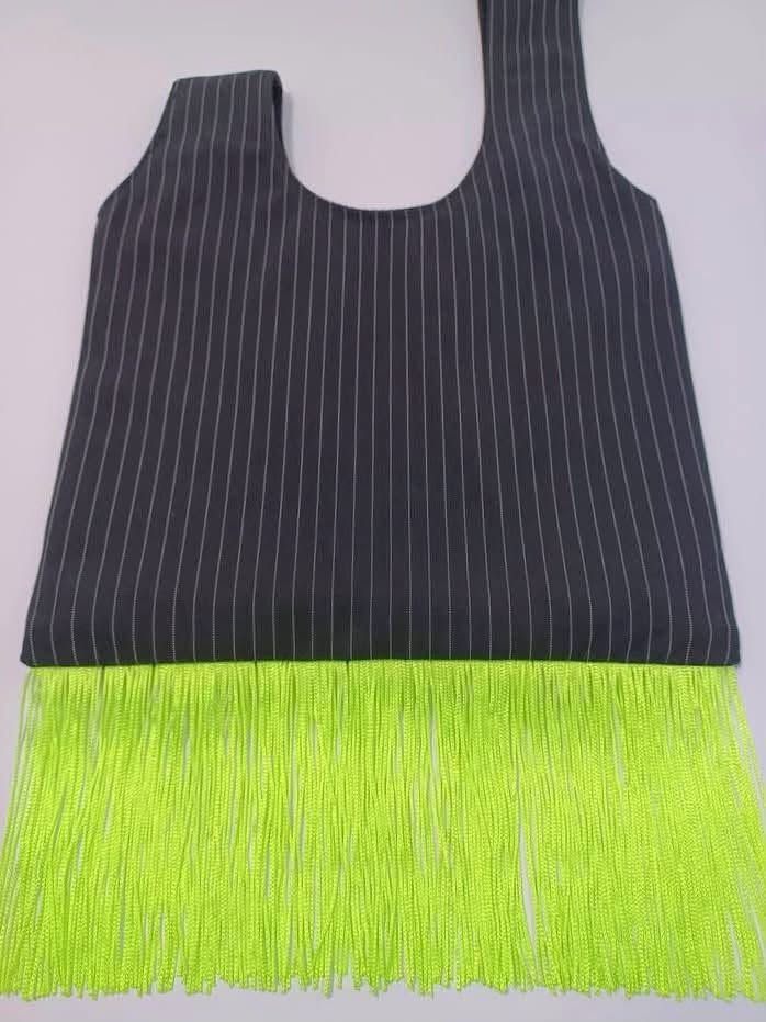 Thumbnail: Neon Lime Green Fringe Pinstripe Knot Bag