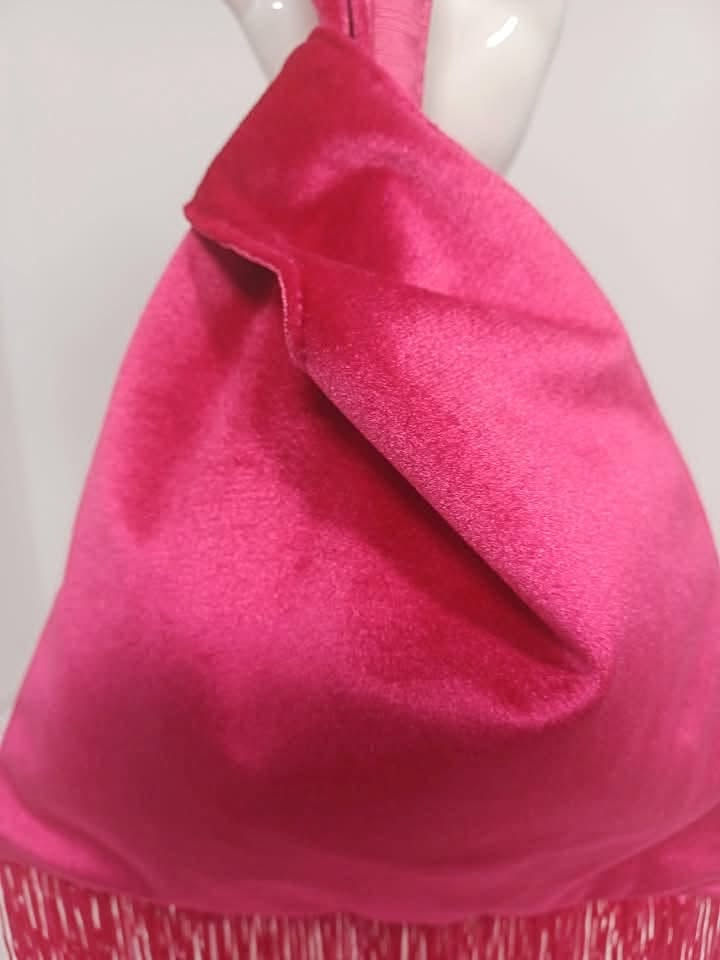 Thumbnail: Hot Pink Velvet Fringe Knot Bag