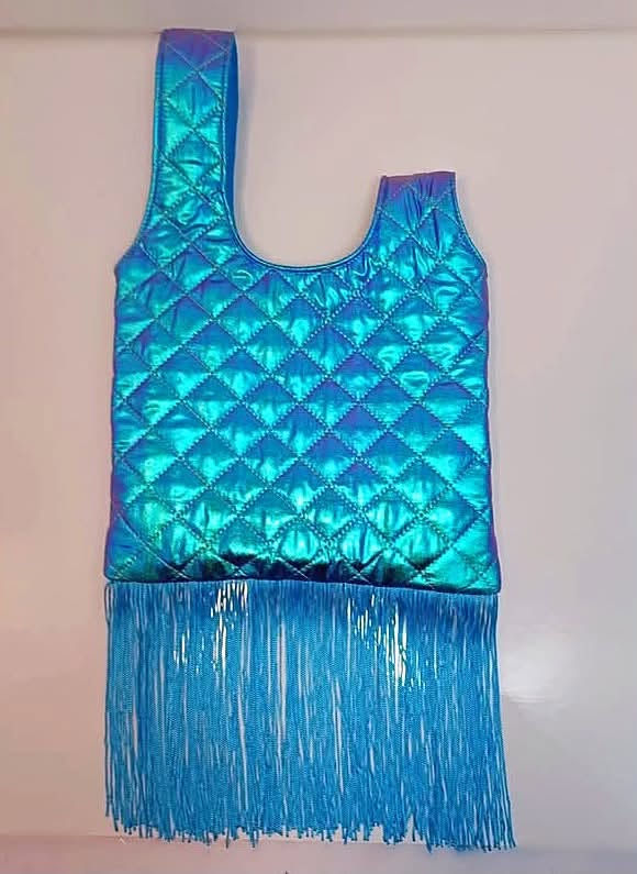 Thumbnail: Blue Purple Chrome Quilted Fringe Knot Bag