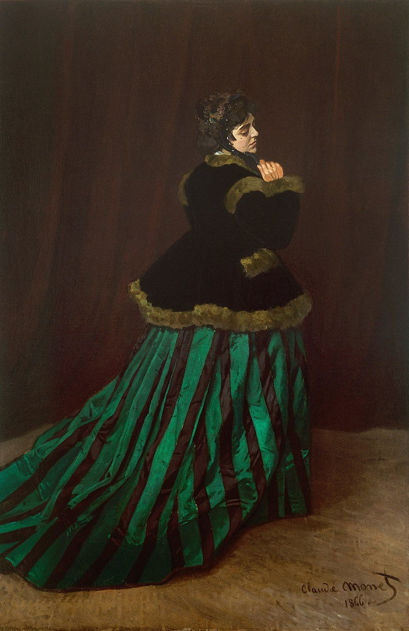 Claude Monet, La Femme à la robe verte (1866). Huile sur toile, 2.31 x 1.51 m
