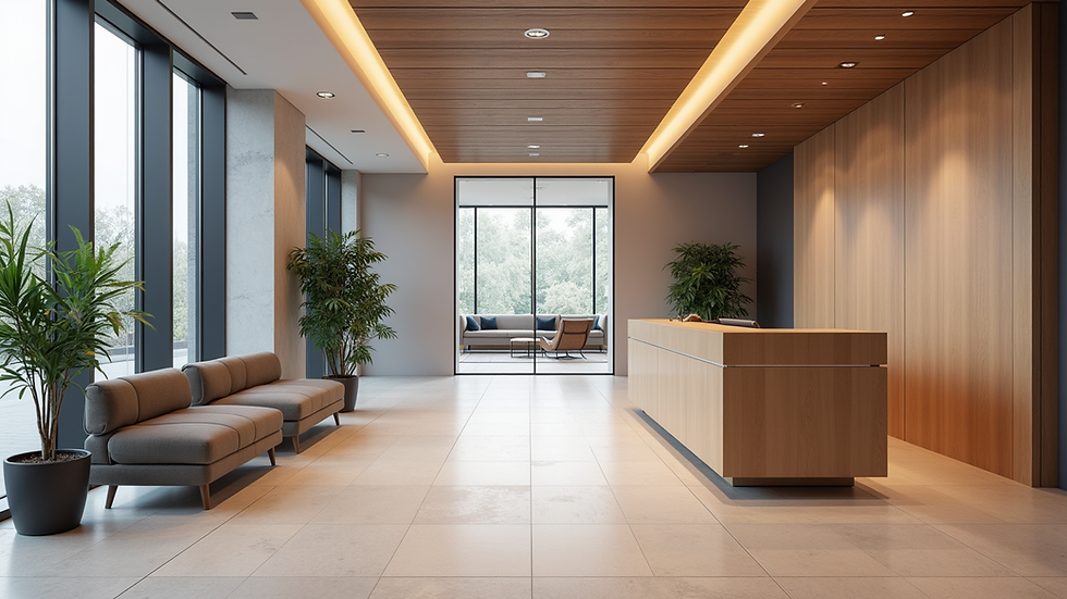 Eye-level view of a modern office reception area in East Sussex