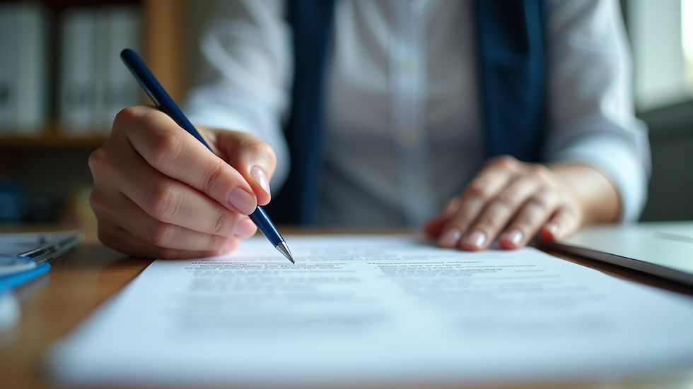 Close-up view of a recruitment consultant reviewing CVs in an East Sussex office
