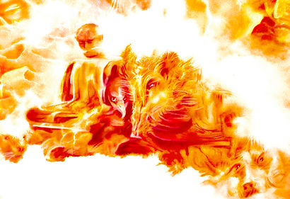 Moine bouddhiste, aigle et sanglier.jpg