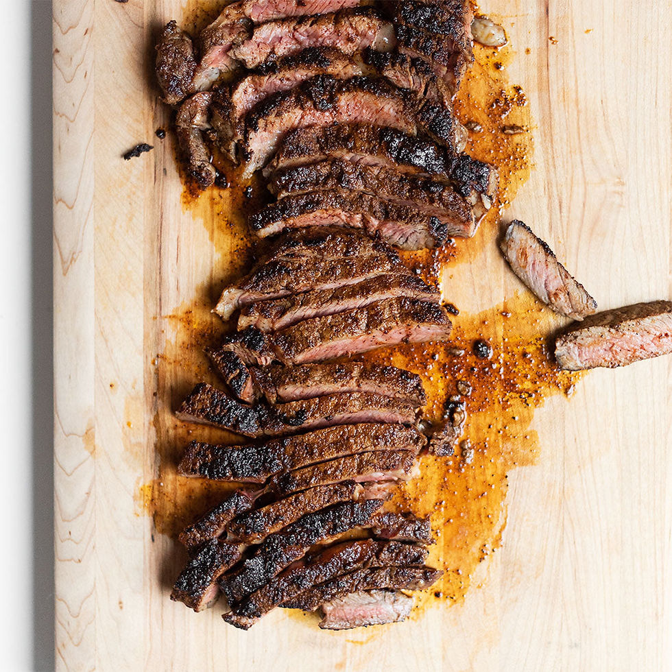 Steak with spices and seasoning ready for a rub