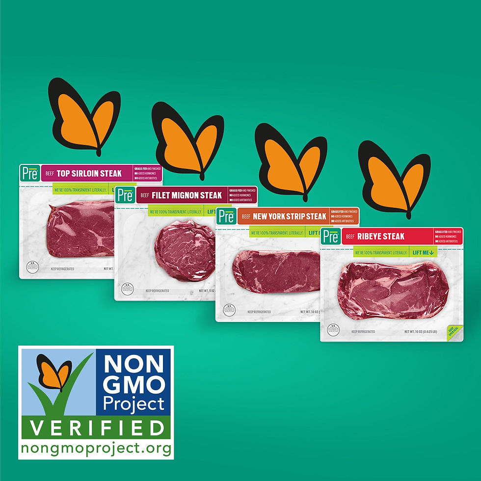 Pre beef with the Non-GMO Project Verified butterfly