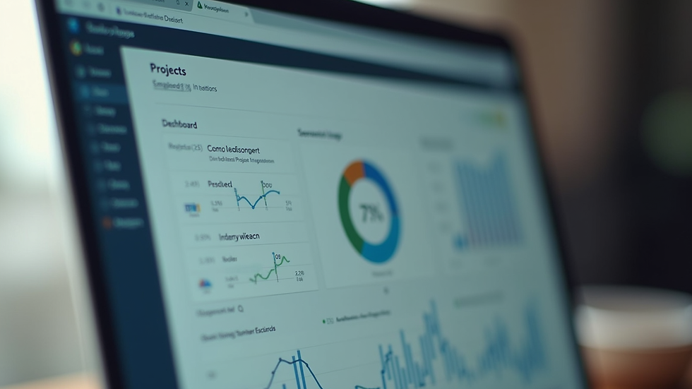 Close-up view of a laptop screen showing a project management dashboard