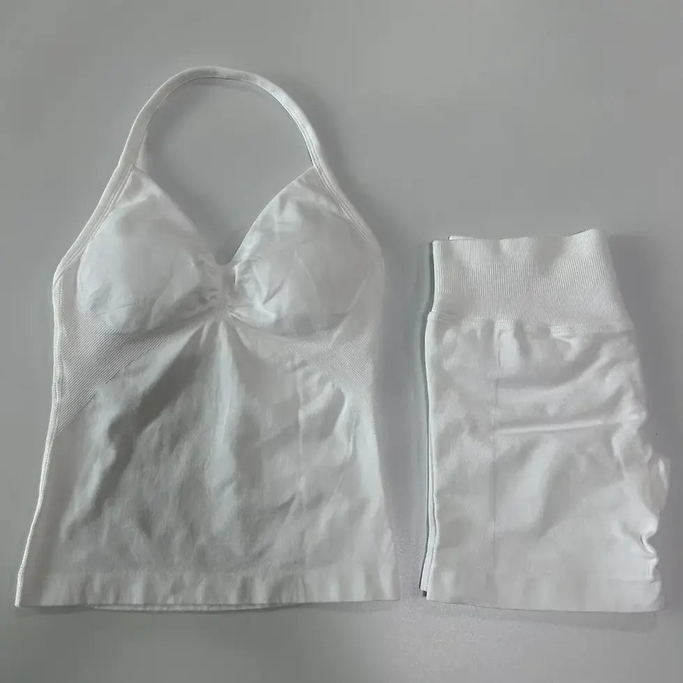 Thumbnail: 2 Pieces Sports Set Women Backless Tank Tops High Waist Scrunch Seamless Shorts 