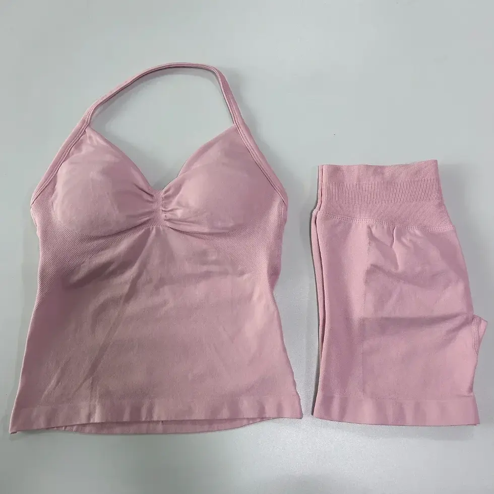 Thumbnail: 2 Pieces Sports Set Women Backless Tank Tops High Waist Scrunch Seamless Shorts 