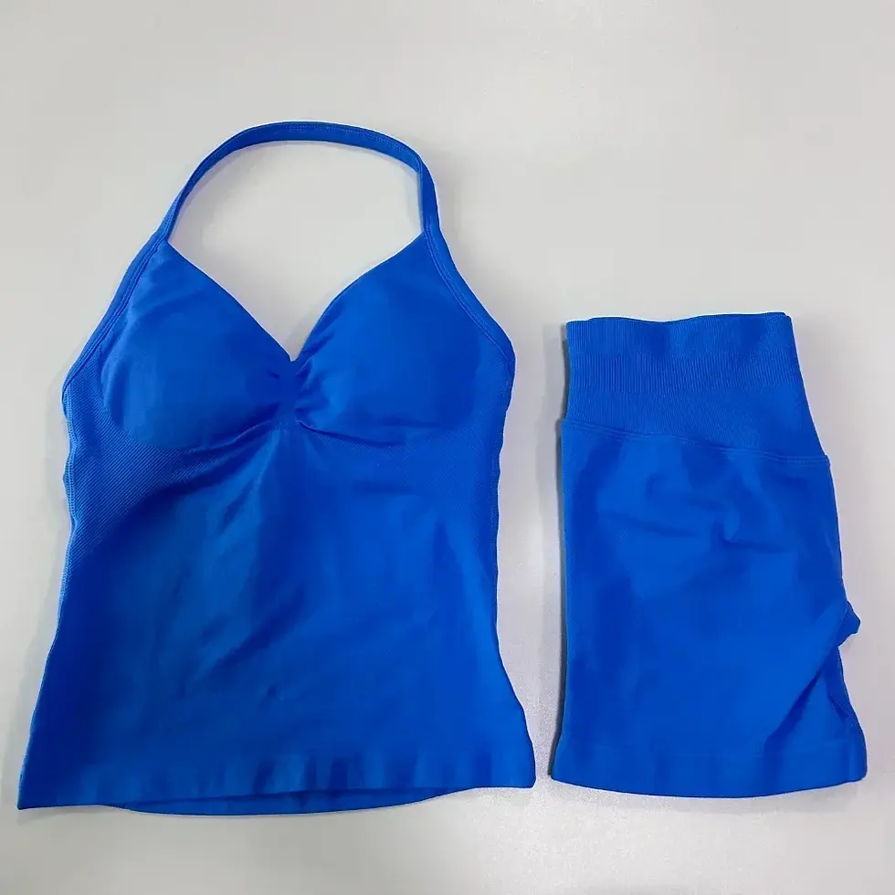 Thumbnail: 2 Pieces Sports Set Women Backless Tank Tops High Waist Scrunch Seamless Shorts 