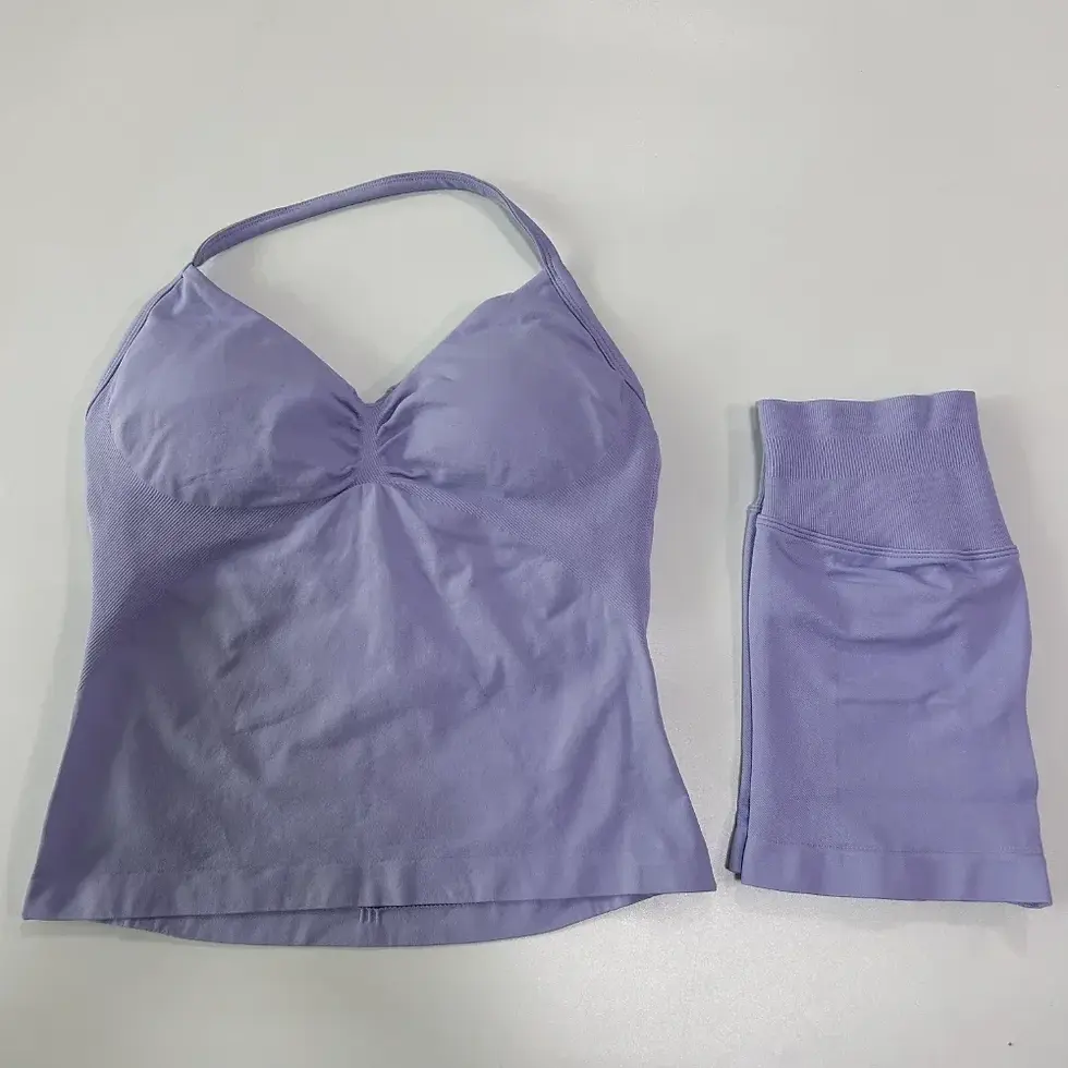 Thumbnail: 2 Pieces Sports Set Women Backless Tank Tops High Waist Scrunch Seamless Shorts 