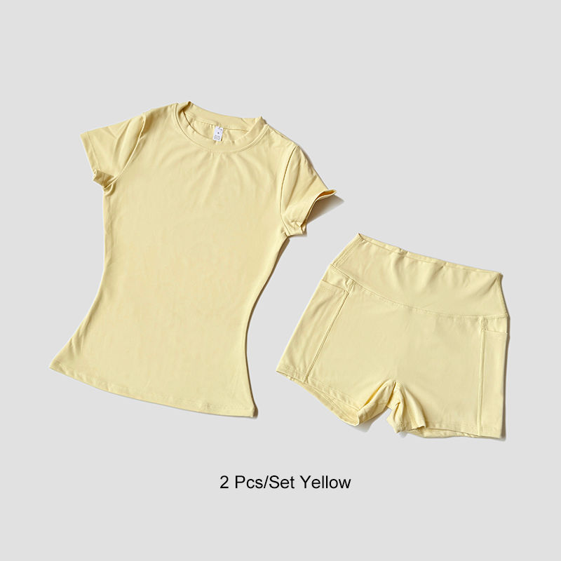 Thumbnail: Sports Sets Fitness Hip-lifting Tight Top Short Sleeve Running Workout Gym Short