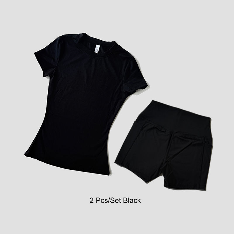 Thumbnail: Sports Sets Fitness Hip-lifting Tight Top Short Sleeve Running Workout Gym Short