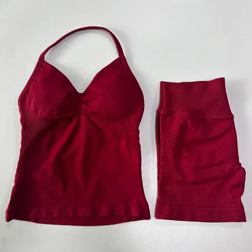 Thumbnail: 2 Pieces Sports Set Women Backless Tank Tops High Waist Scrunch Seamless Shorts 