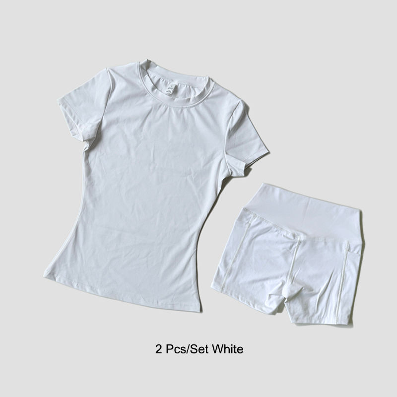 Thumbnail: Sports Sets Fitness Hip-lifting Tight Top Short Sleeve Running Workout Gym Short