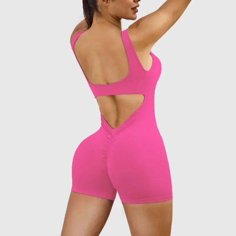 Thumbnail: Women Short Sports Jumpsuit Sleeveless Sexy Backless Yoga Clothes Workout Cyclin