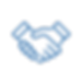 A blue outline of two hands shaking, symbolizing relationships.