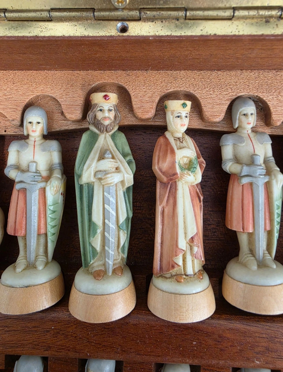Thumbnail: Vintage 1958 Anri Toriart Charlemagne Hand-Painted 32 Piece Ebony Wood Chess Set