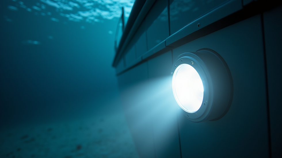 Close-up view of an underwater lighting system on a boat
