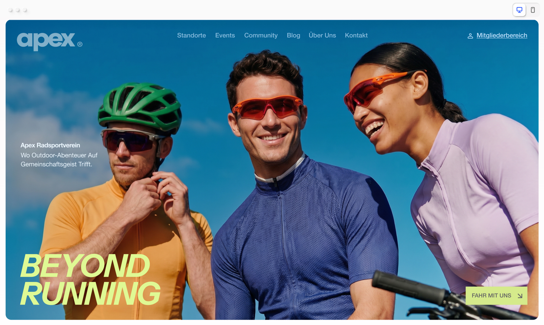Radsport-Club-Website, erstellt mit dem Wix Website-Baukasten