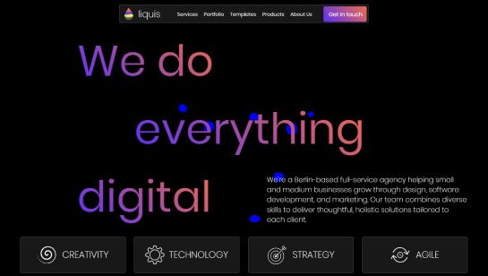 digital agency website example with black design
