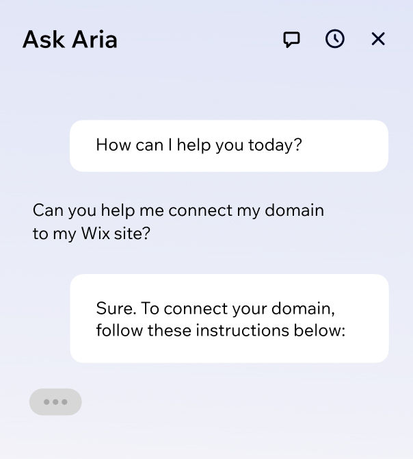 Aria, Wix’s AI website designer, helping users connect and configure a custom domain name.
