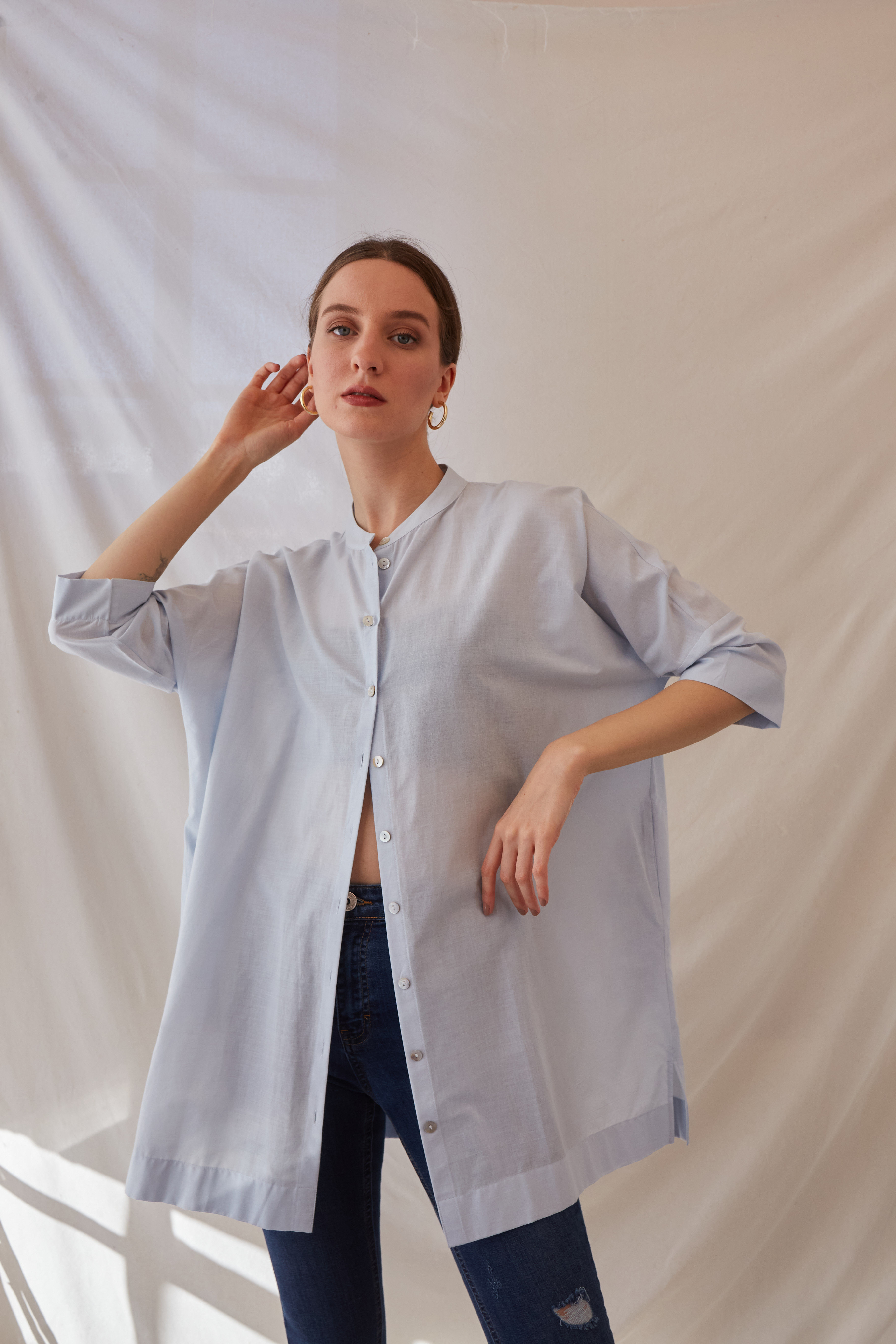 Oversize Açık Mavi Cepli Gömlek