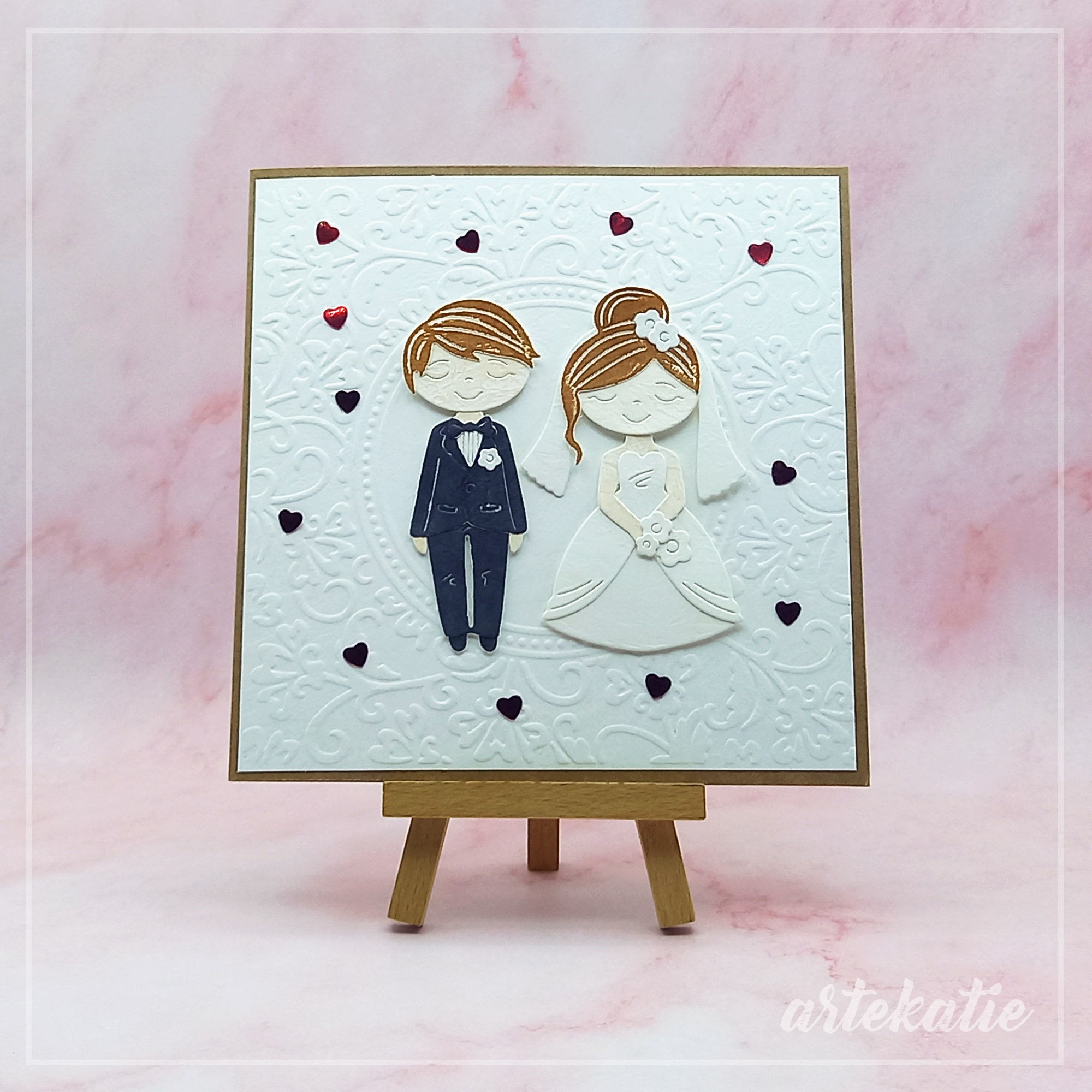 wedding anniversary handmade card img with bride groom and hearts