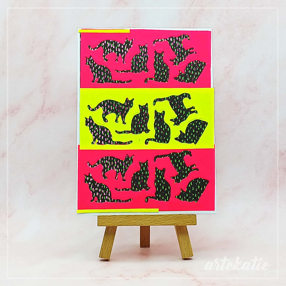 handmade card fluorescent cats pink yellow
