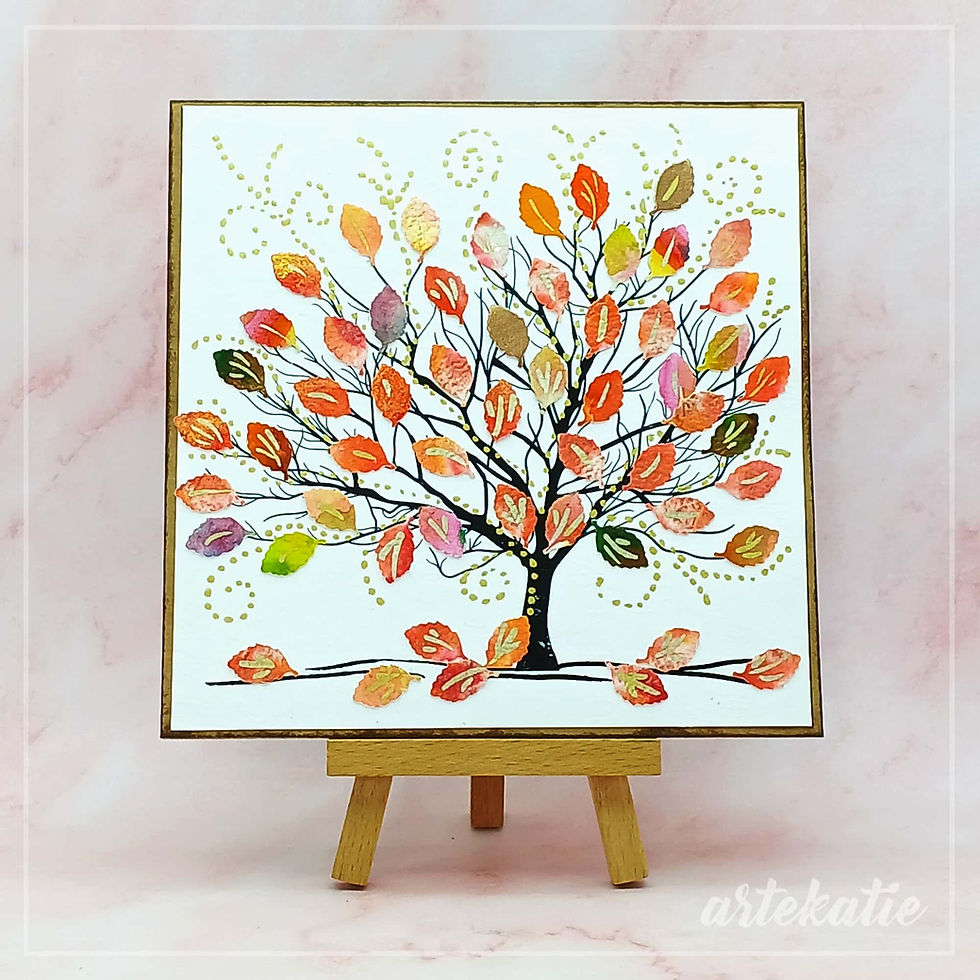 autumnal tree with water coloured leaves handmade card img 1