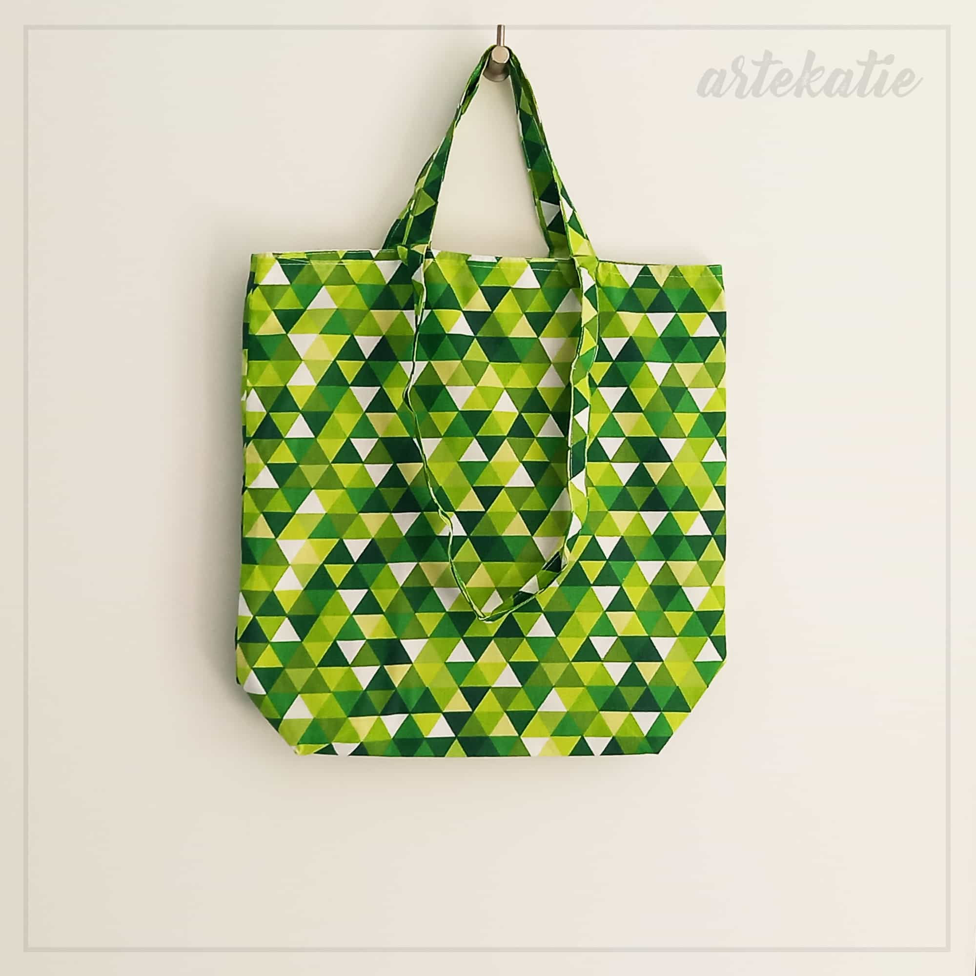 Cotton Handmade Shopping Bag - green triangles