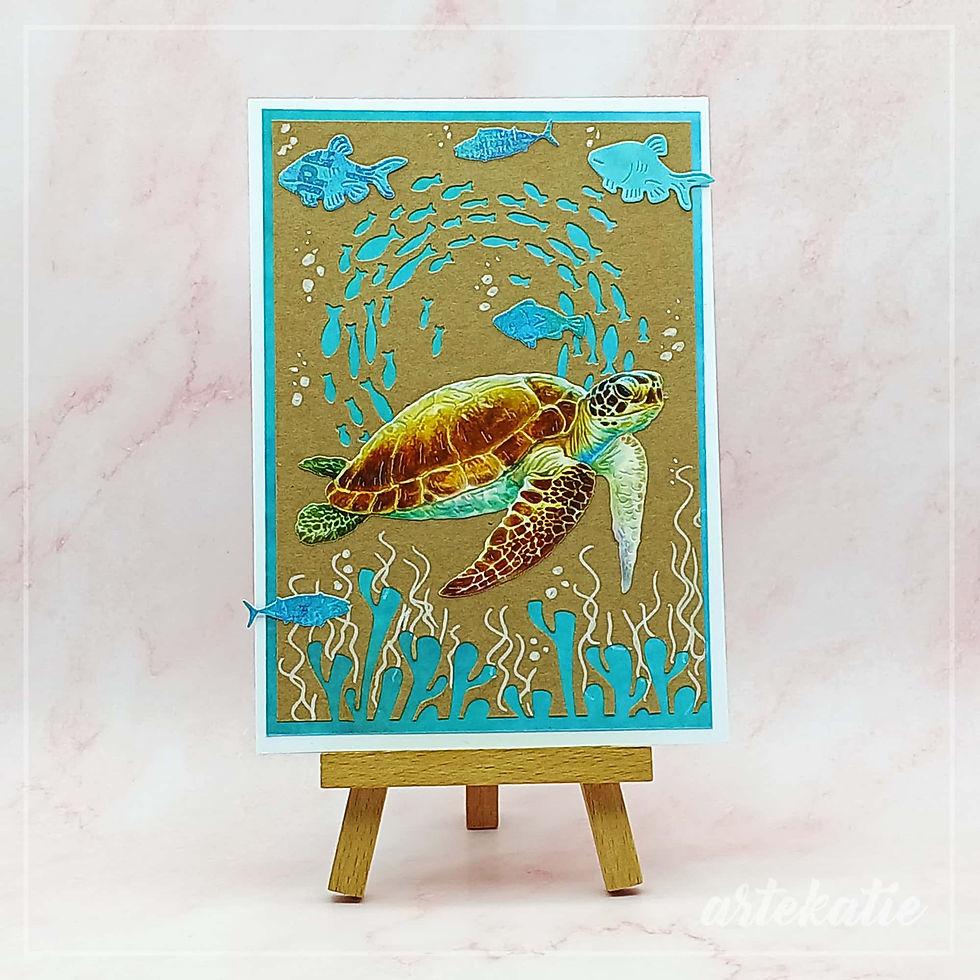handmade card school of fish with turtle swimming img 1
