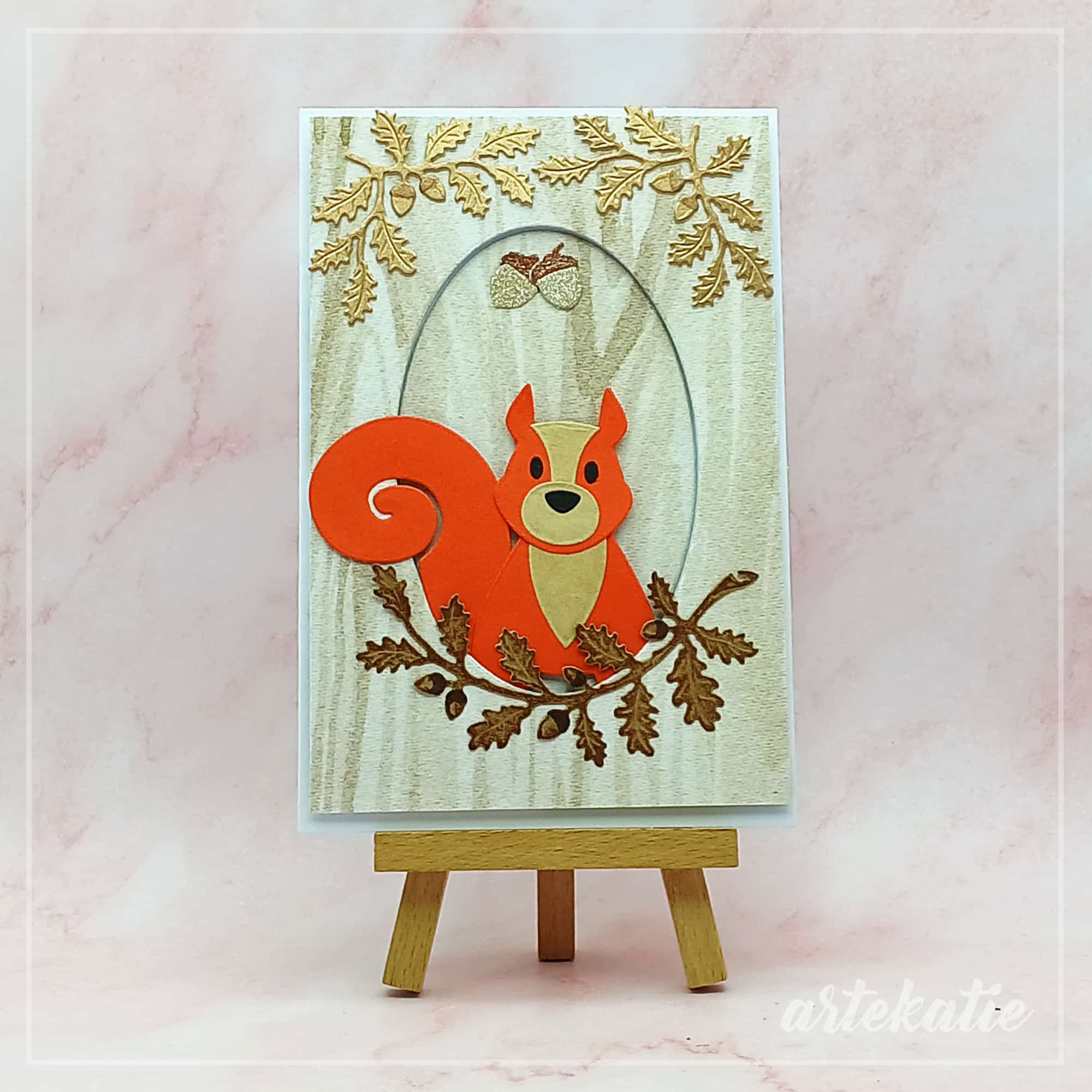 red squirrel inside a tree handmade card img