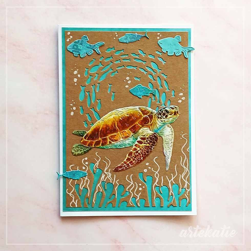 Thumbnail: handmade card school of fish with turtle swimming img 4