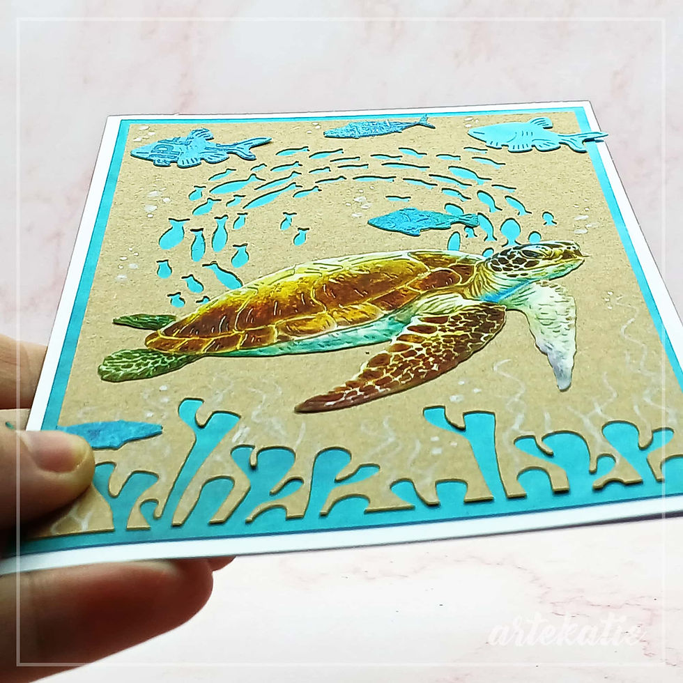 Thumbnail: handmade card school of fish with turtle swimming img 3