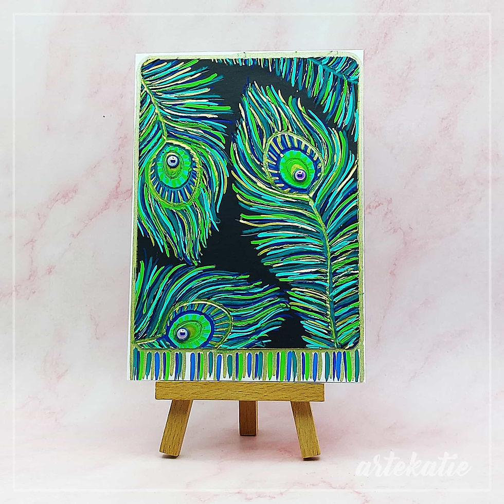 Thumbnail: Green peacock feathers art card