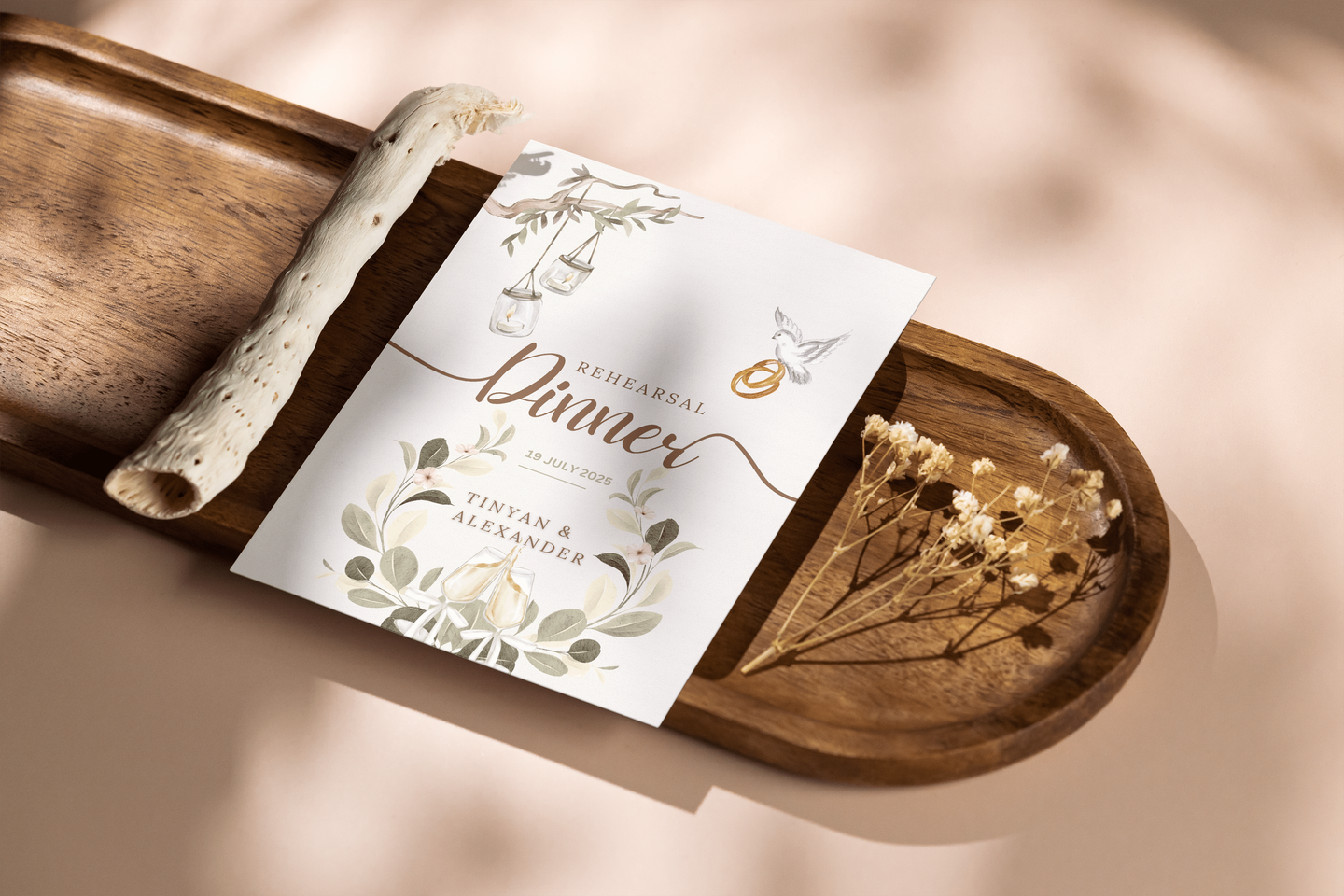 A collection of custom wedding invitations and menus designed for Café Harmony’s receptions