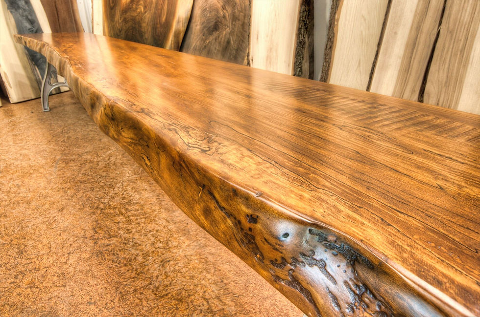 Thumbnail: Spalted Maple Live Edge Bench with Autumn Stain, Clear Finish, Metal Legs