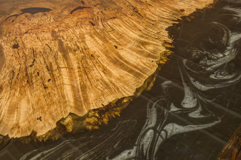 Thumbnail: Cross Cut Red Oak Epoxy Table with Smoky Gray Wave