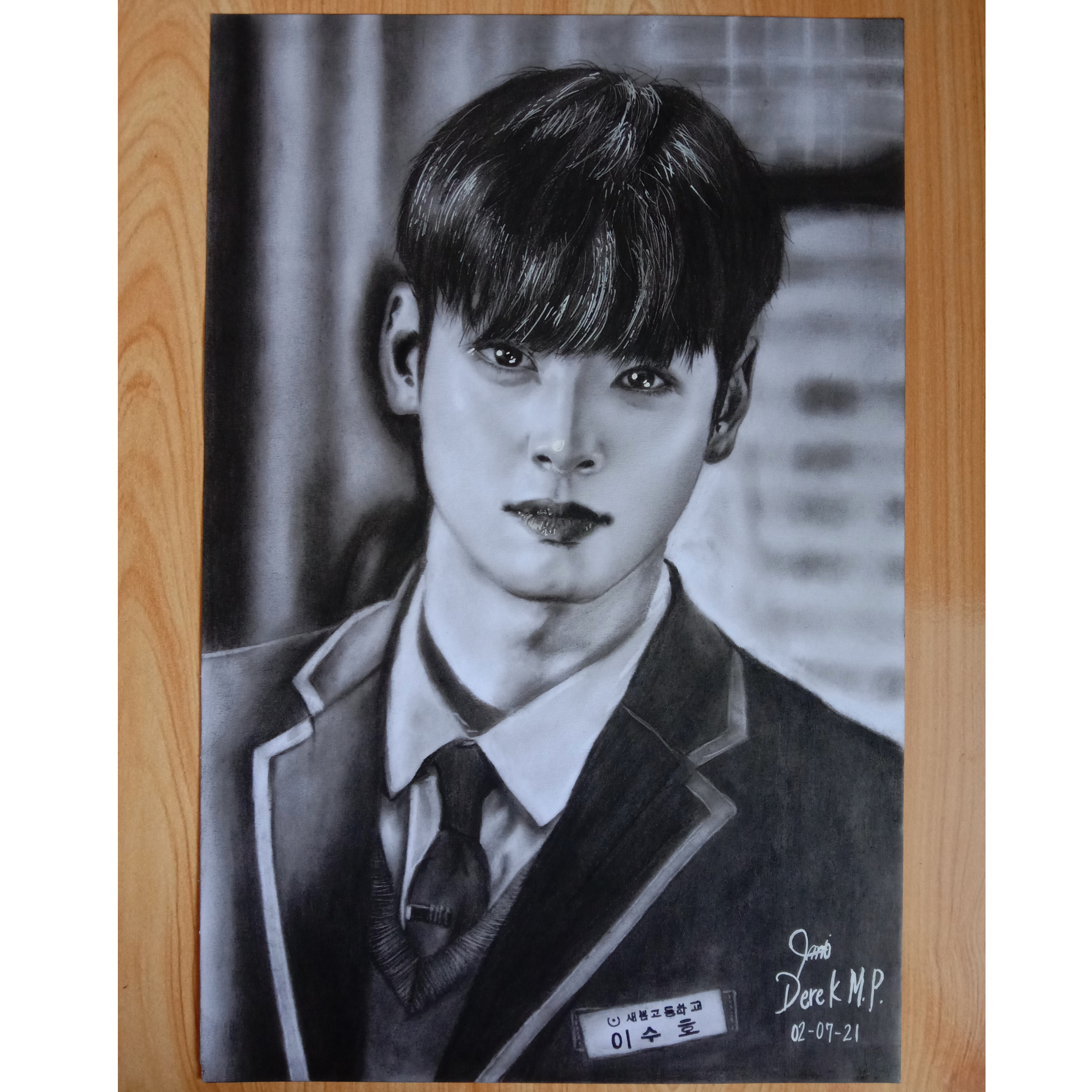 Cha Eun Woo Grayscale Handmade Portrait