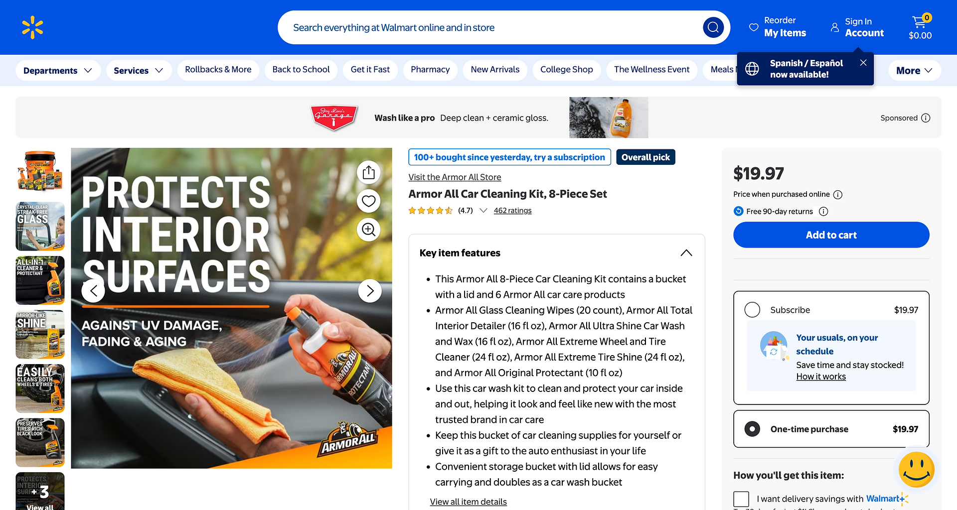Armor All featured on Walmart's website