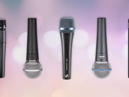Lineup of top event microphones including Shure SM57, SM58, Beta 58A, Sennheiser e935 and Audio-Technica AT4051b, ideal for weddings, panels and live performances