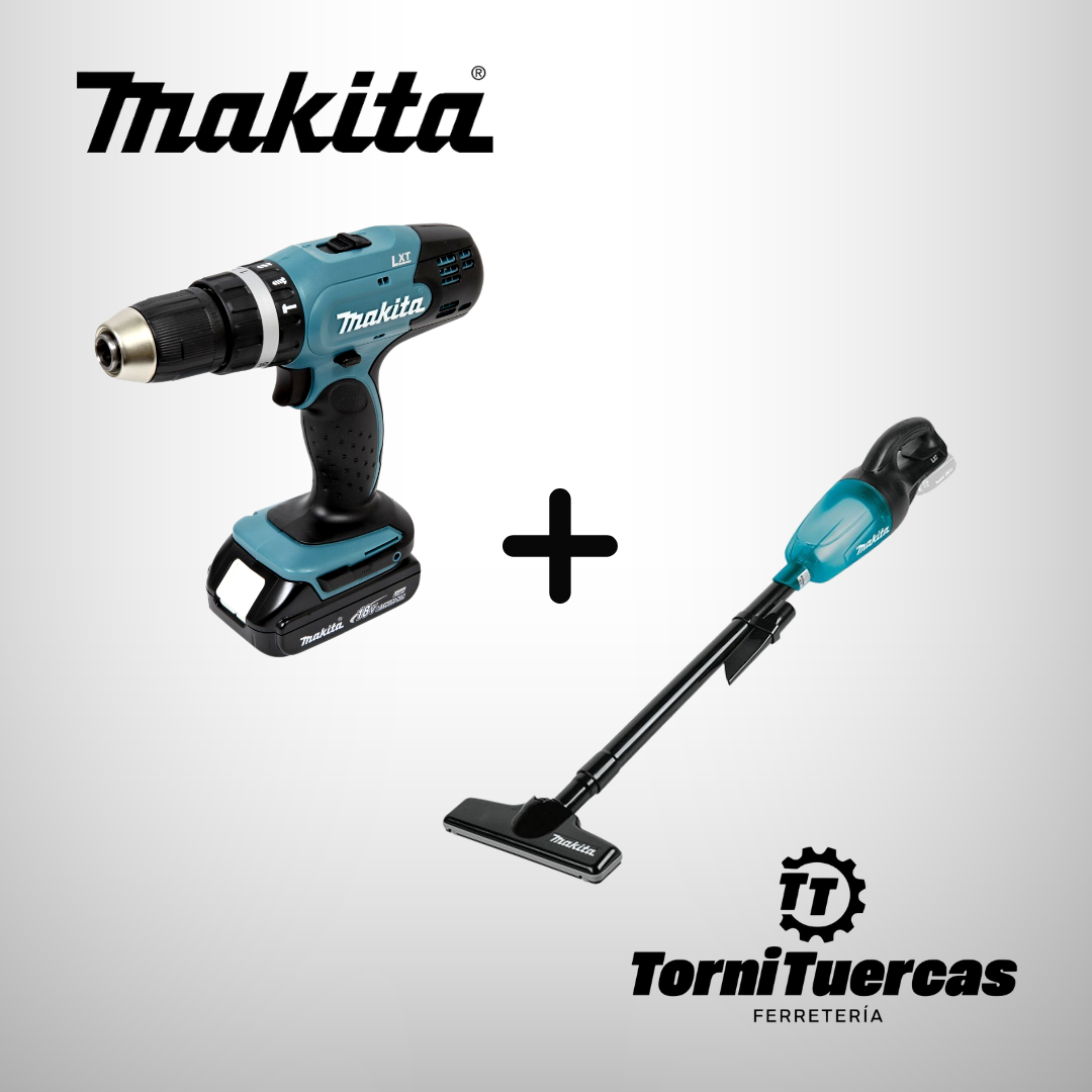 Combo Taladro Percutor Inalámbrico DHP453SYE + Aspiradora DCL180ZB Makita