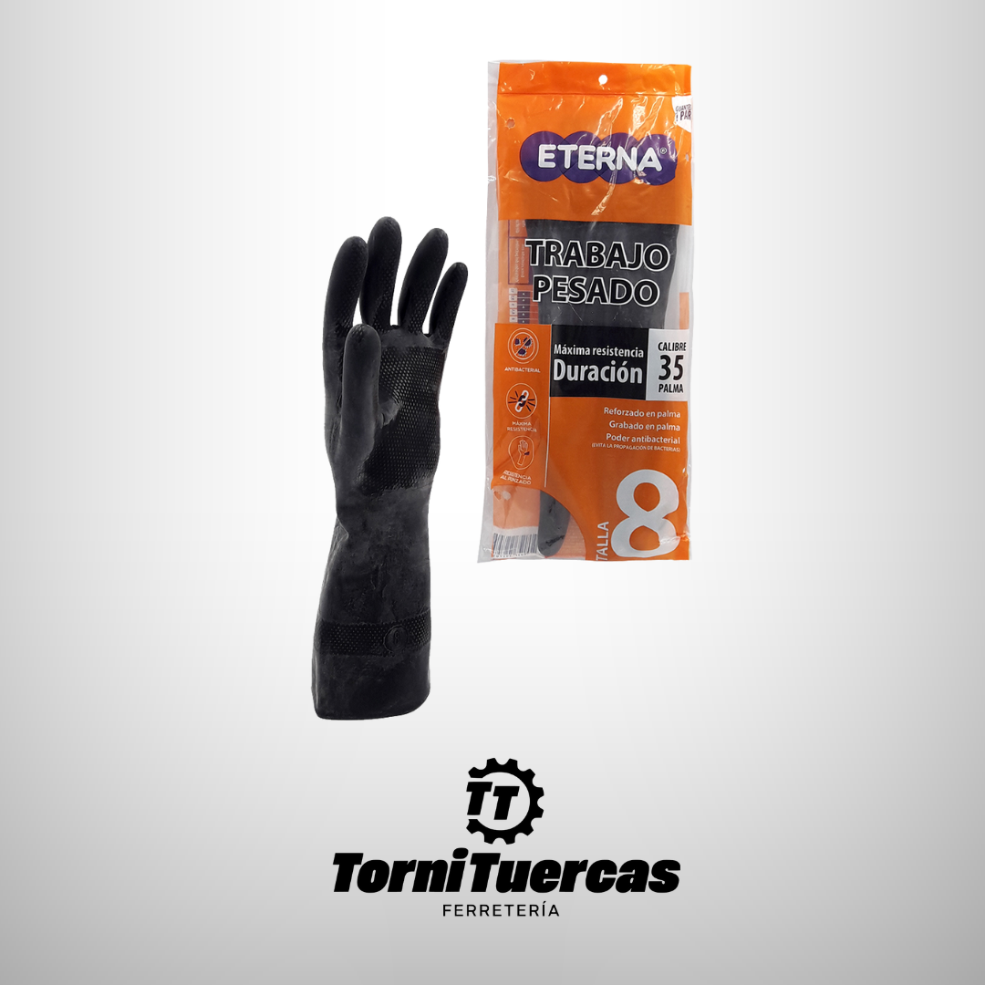Guante Caucho Negro Trabajo Pesado DURALON Calibre 35 ETERNA