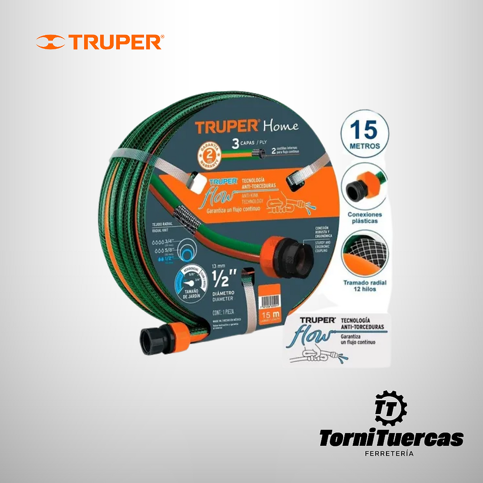 Manguera Reforzada 1/2" 3 Capas con Conexiones Plásticas 15 Metros Truper