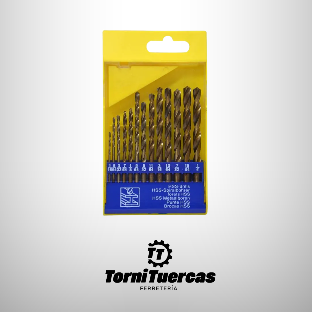 Juego Brocas HSS 13 Piezas 1/16" a 1/4" JAGUAR Precisión